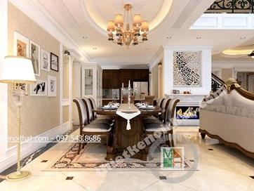  Thiết kế nội thất chung cư tân cổ điển với gỗ óc chó cao cấp - Duplex Mandarin Garden - Chị Hải